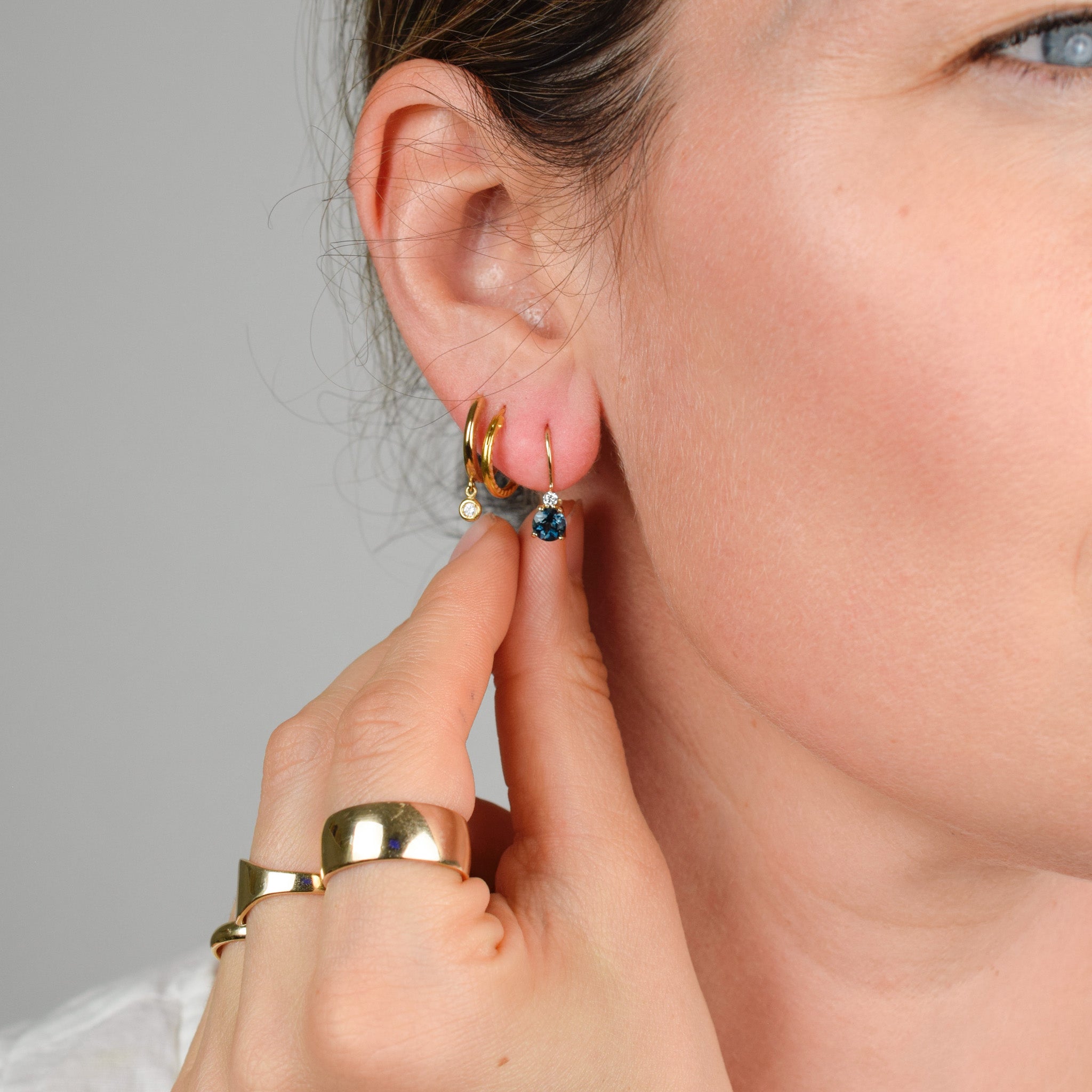 Blue Topaz & Diamond Drop Earrings (10k)