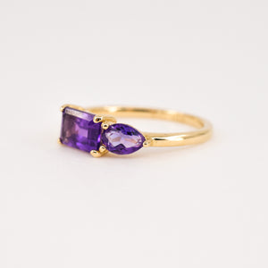 vintage gold amethyst moi et toi ring, amethyst ring, folklor vintage jewelry canada