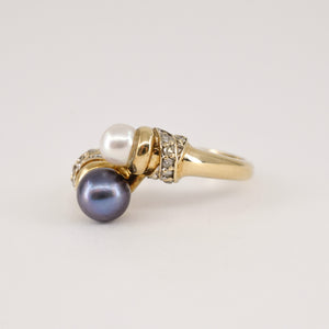 vintage tahitian pearl bypass ring, folkor vintage jewelry canada 