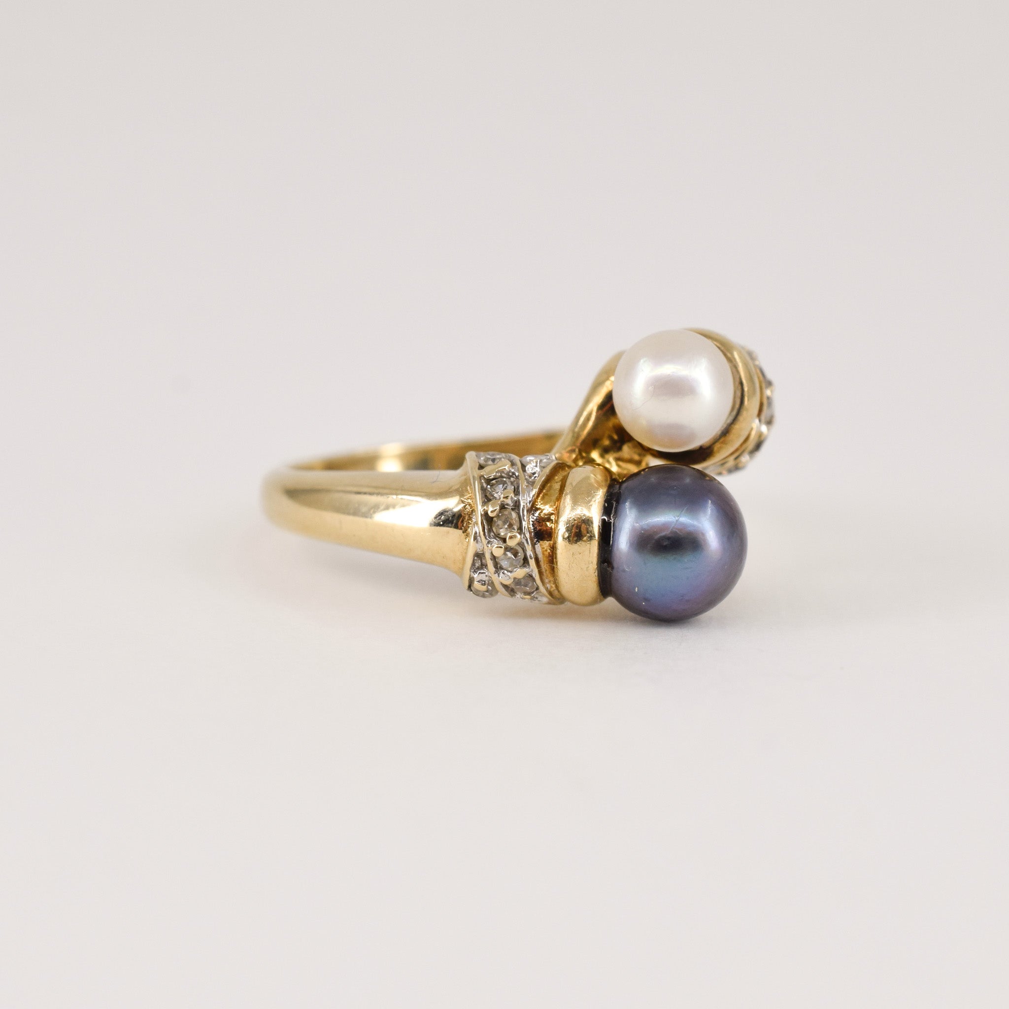 vintage tahitian pearl bypass ring, folkor vintage jewelry canada 