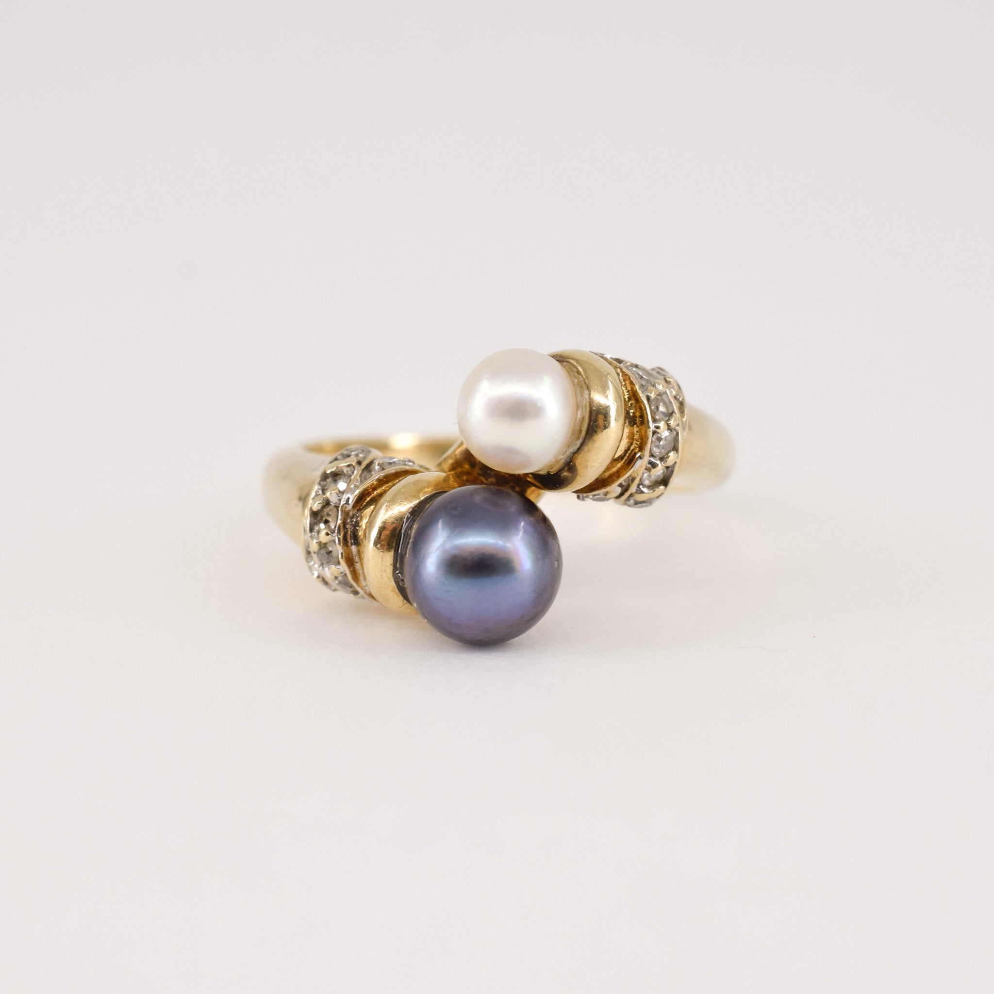 vintage tahitian pearl bypass ring, folkor vintage jewelry canada 