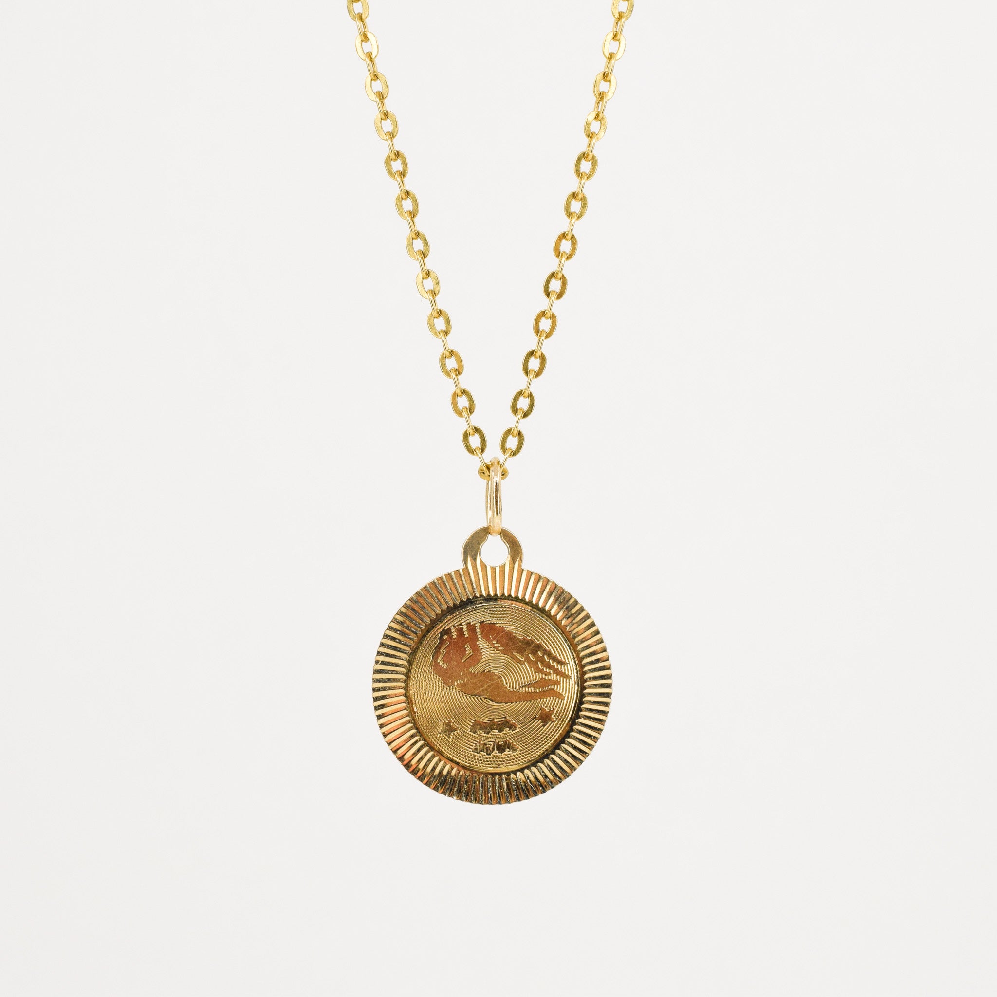 vintage gold aquarius pendant folklor, vintage jewelry canada folklor  