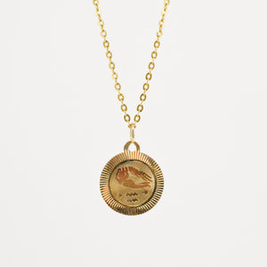 vintage gold aquarius pendant folklor, vintage jewelry canada folklor  