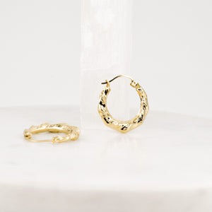 vintage gold bamboo hoop earrings, folklor 