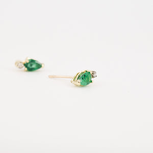 Pear Shaped Emerald and Diamond Studs (10/14k)