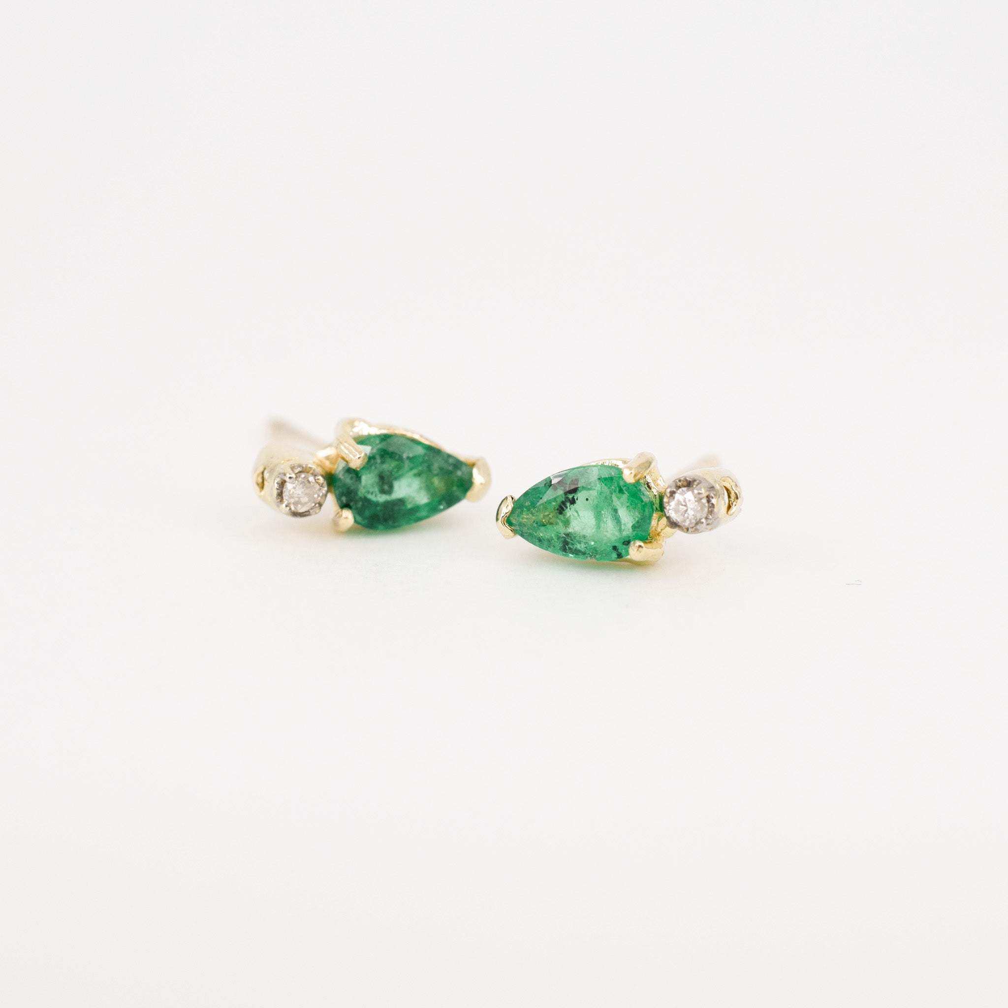 Pear Shaped Emerald and Diamond Studs (10/14k)