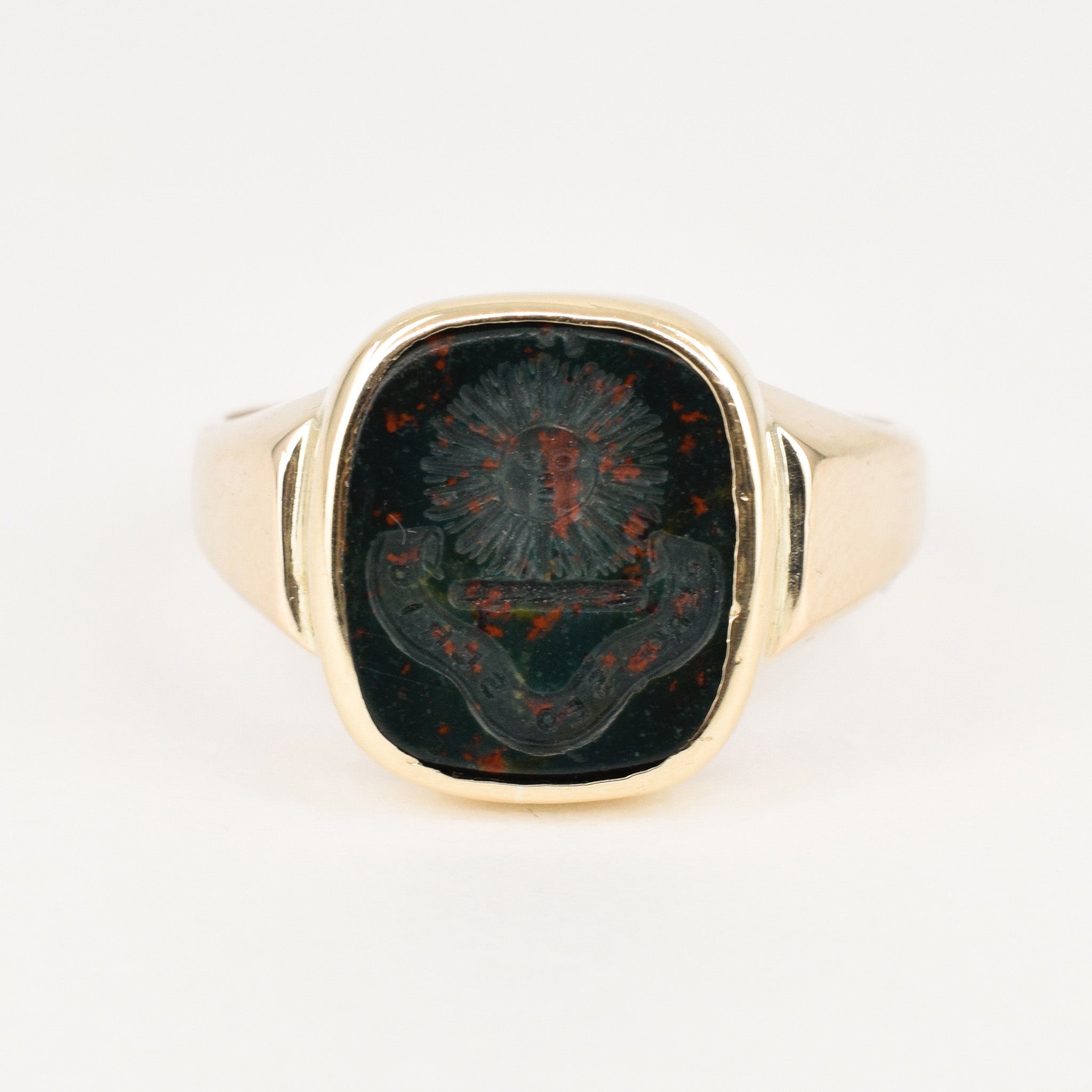 vintage gold bloodstone signet ring, folklor vintage jewelry canada