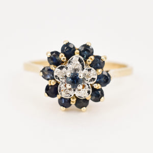 vintage sapphire and diamond cluster ring, folklor vintage jewelry canada