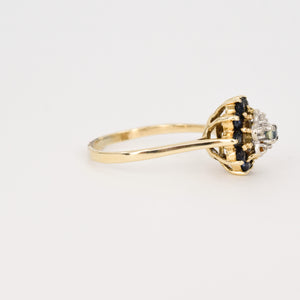 vintage sapphire and diamond cluster ring, folklor vintage jewelry canada