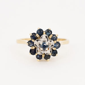 vintage sapphire and diamond cluster ring, folklor vintage jewelry canada