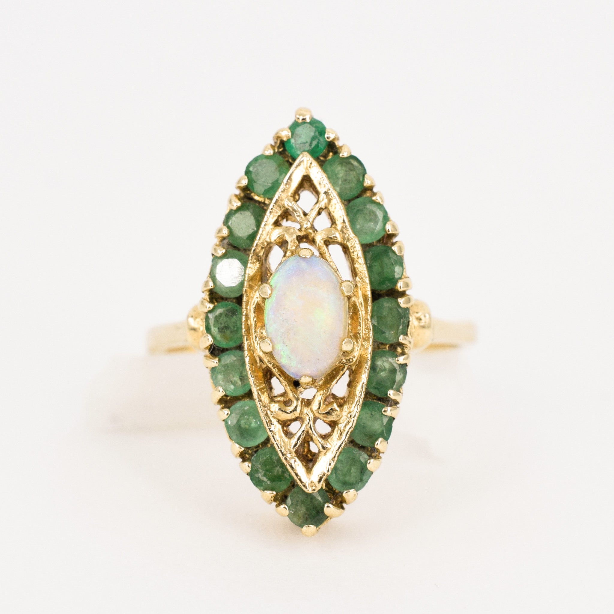 vintage opal and emerald navette ring, folklor vintage jewelry canada