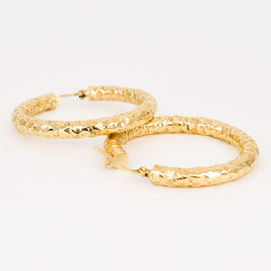 14k gold vintage hammered hoop earrings, folklor vintage jewelry canada