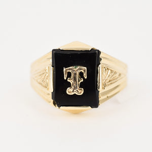 vintage 'T' signet ring, folklor vintage jewelry canada