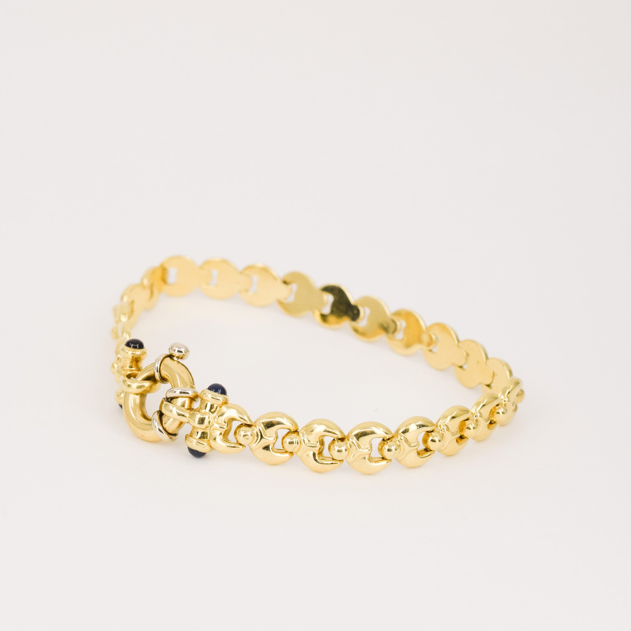 7" Sapphire and Gold Puffy Link Bracelet
