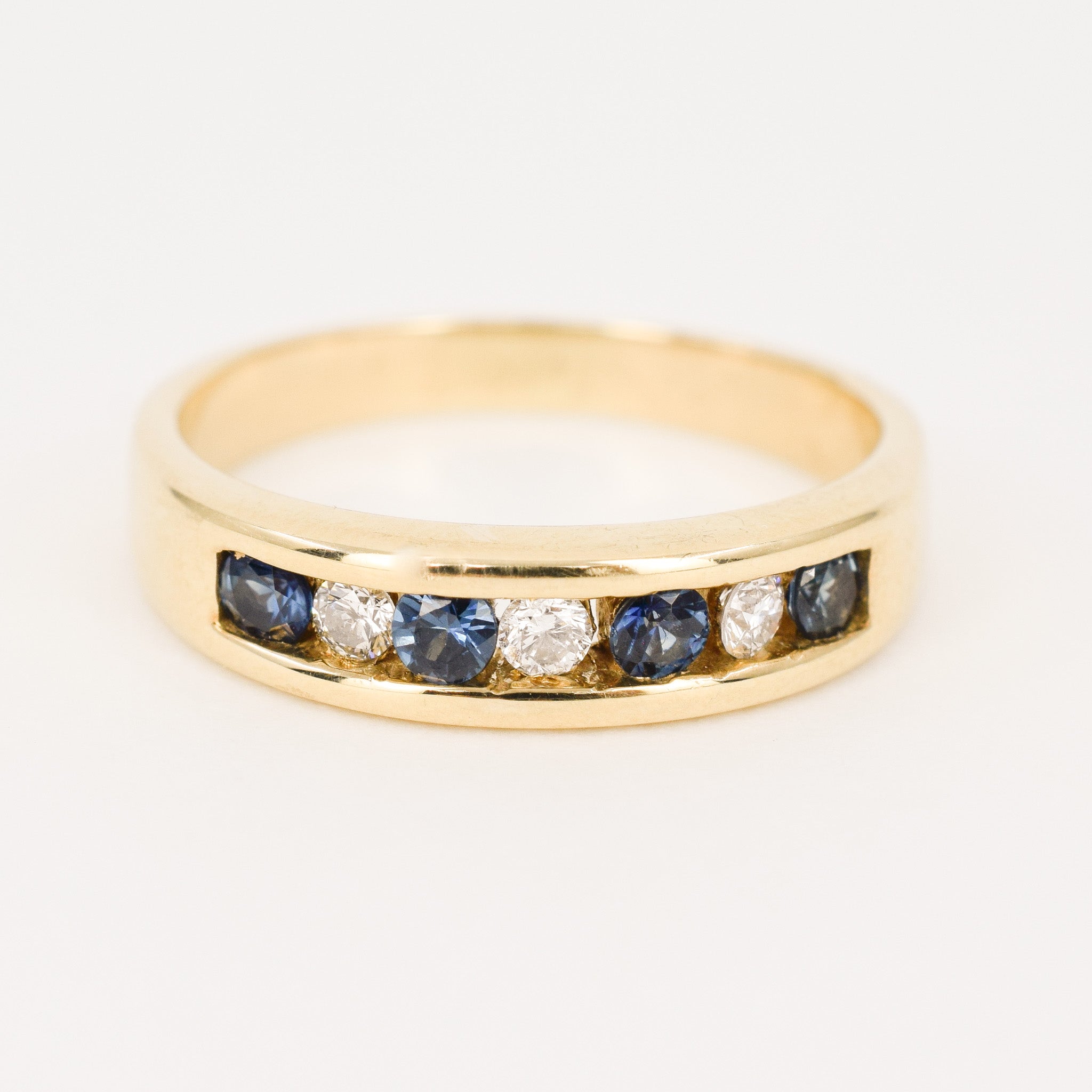 vintage sapphire and diamond channel set wedding band, folklor vintage jewelry canada