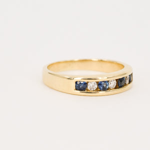 vintage sapphire and diamond channel set wedding band, folklor vintage jewelry canada