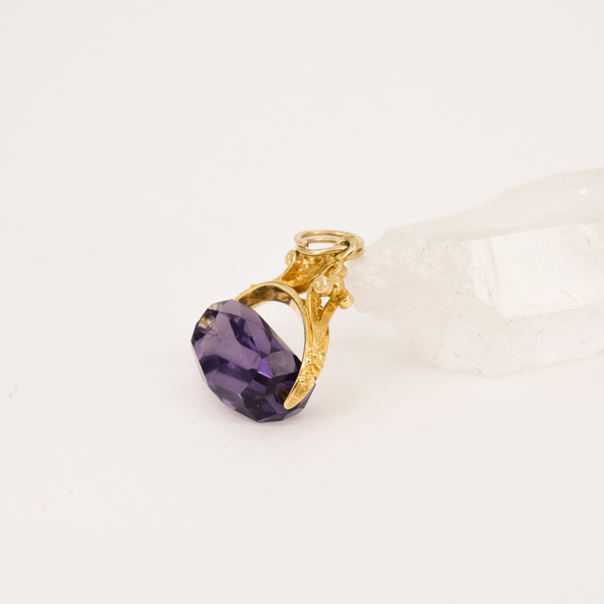 antique amethyst watch fob spinner, folklor vintage jewelry canada