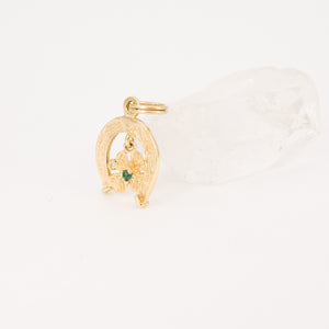vintage emerald and horseshoe charm, folklor vintage jewelry canada