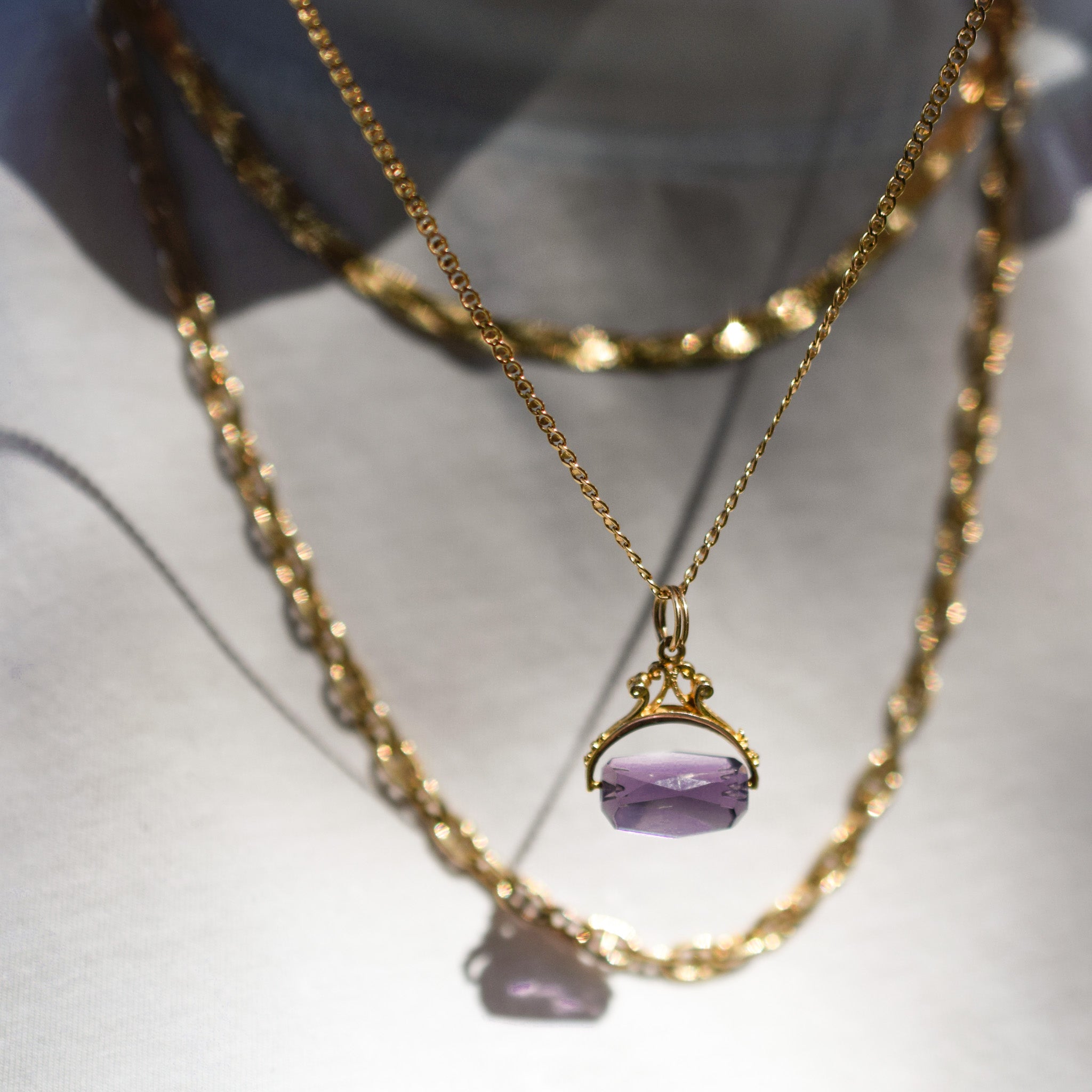 antique amethyst watch fob spinner, folklor vintage jewelry canada