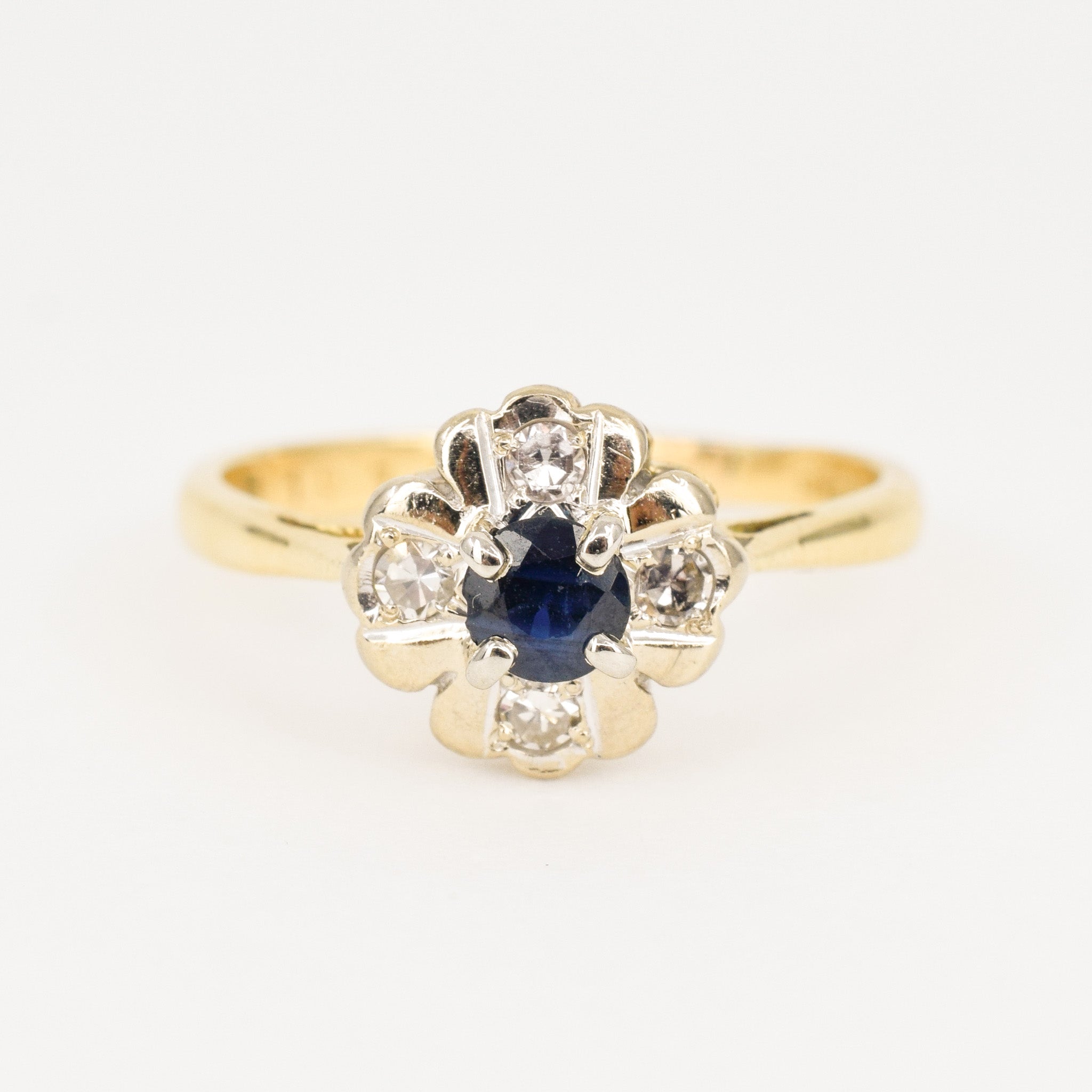 1960s Vintage Sapphire and Diamond Flower Ring (18k)