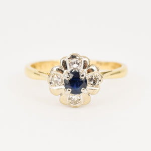 1960s Vintage Sapphire and Diamond Flower Ring (18k)