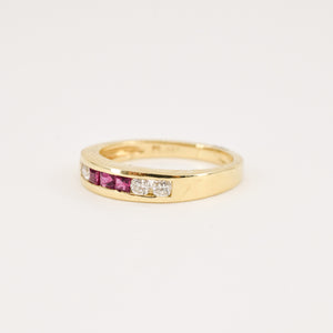 ruby and diamond channel set band, folklor vintage jewelry canada