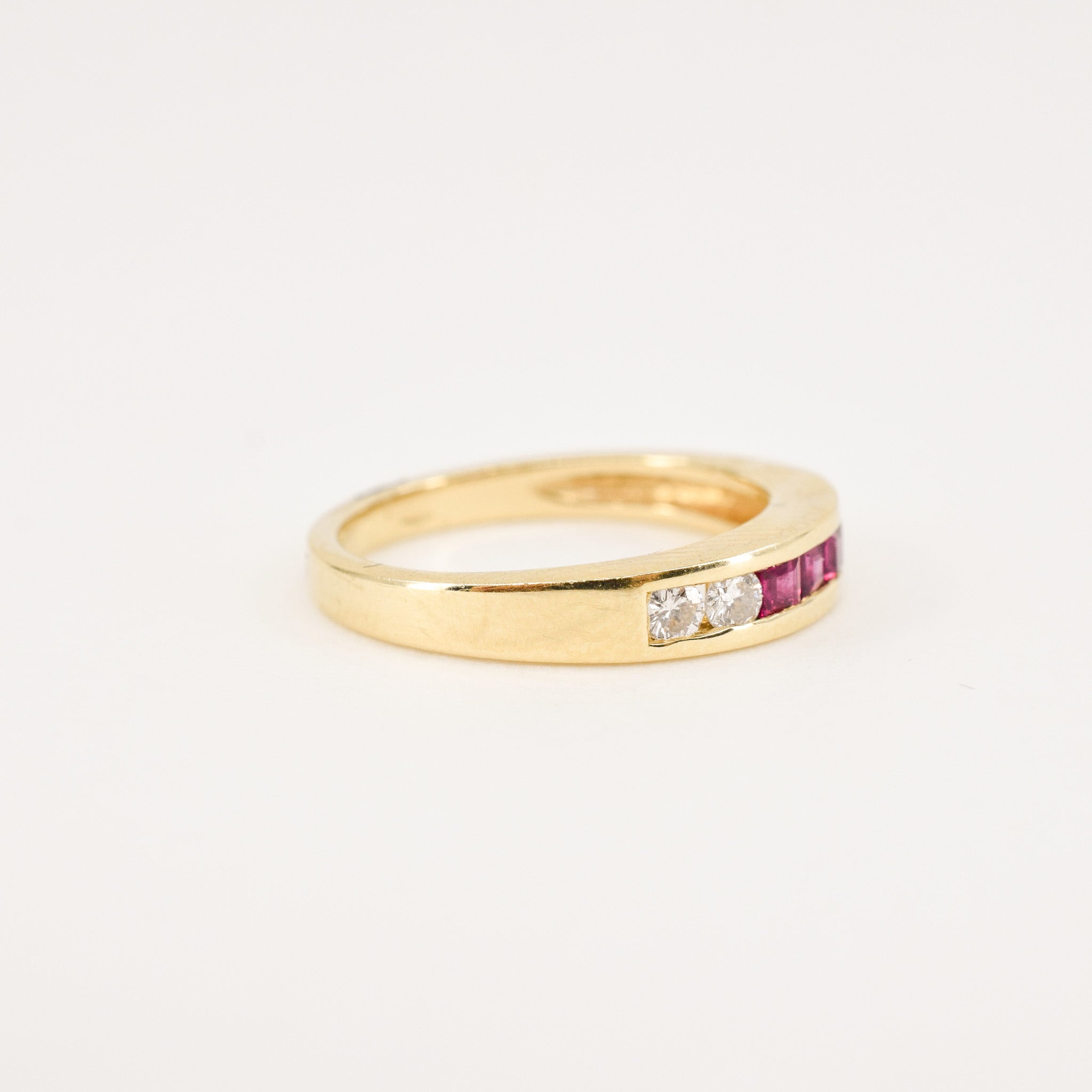 ruby and diamond channel set band, folklor vintage jewelry canada