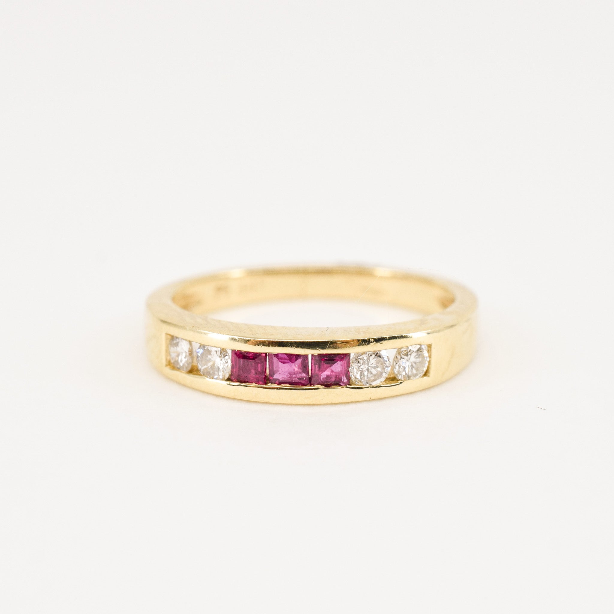 ruby and diamond channel set band, folklor vintage jewelry canada