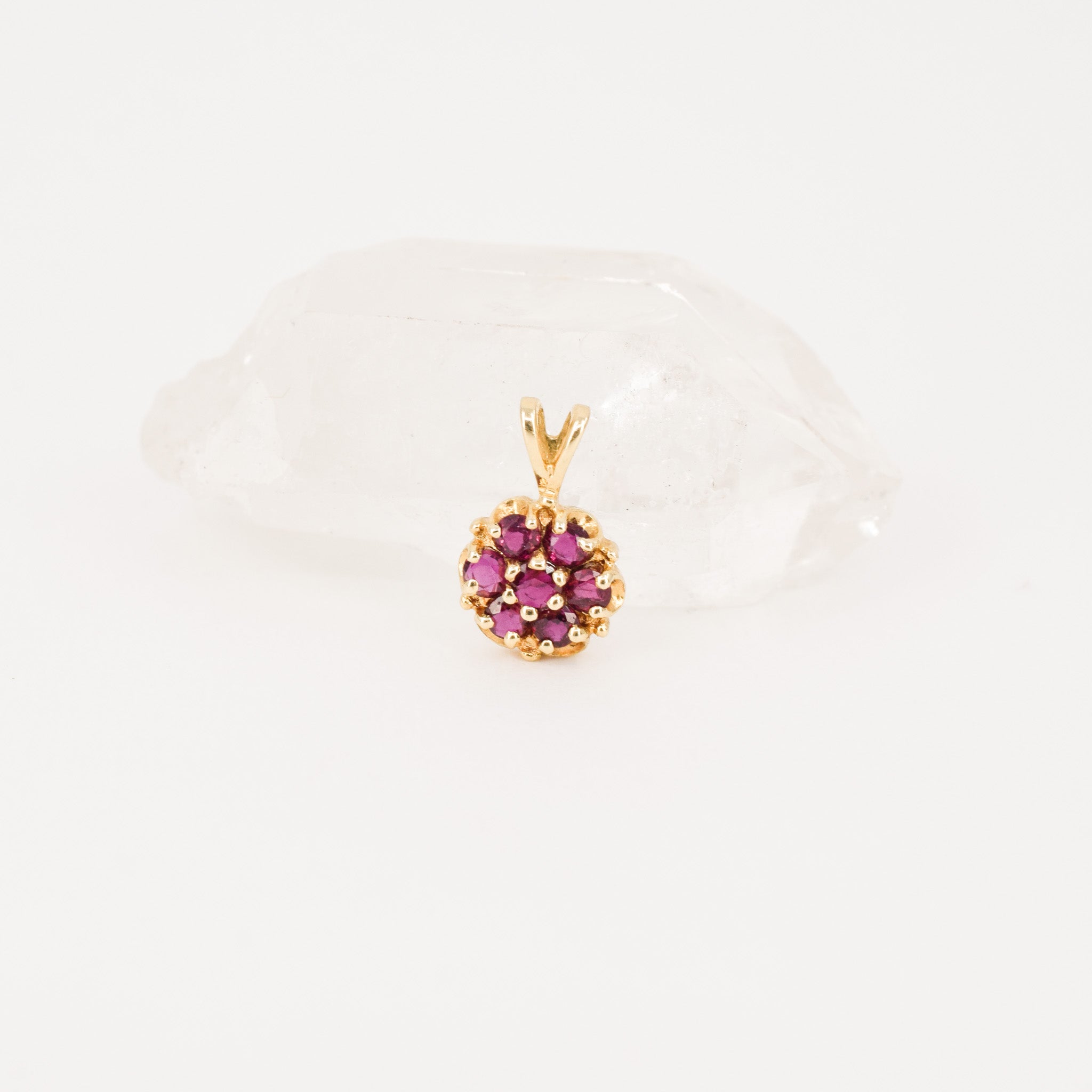 Floral ruby pendant, folkor vintage jewelry canada
