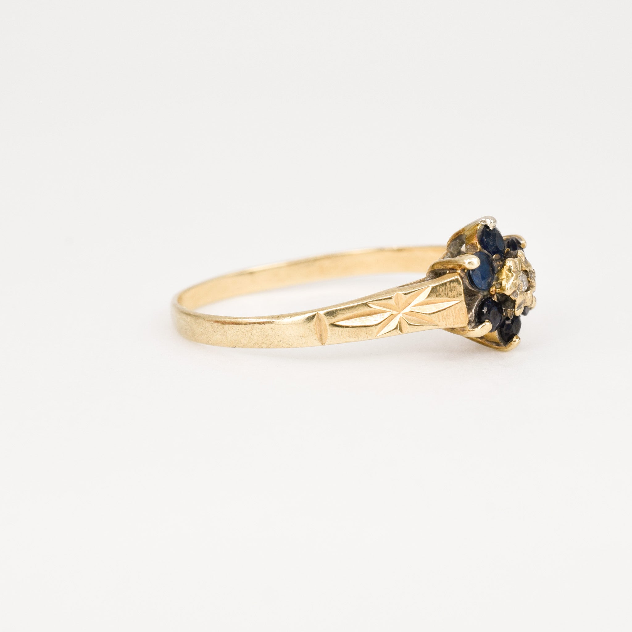 vintage sapphire and diamond floral ring, folklor vintage jewelry canada