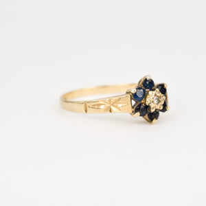 vintage sapphire and diamond floral ring, folklor vintage jewelry canada