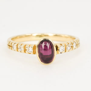 vintage cabochon garnet and diamond ring, folklor vintage jewelry canda