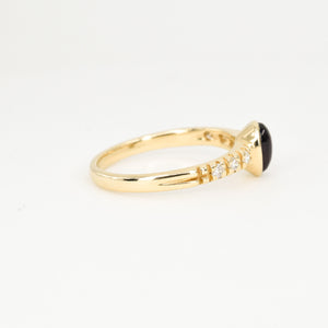 vintage cabochon garnet and diamond ring, folklor vintage jewelry canda