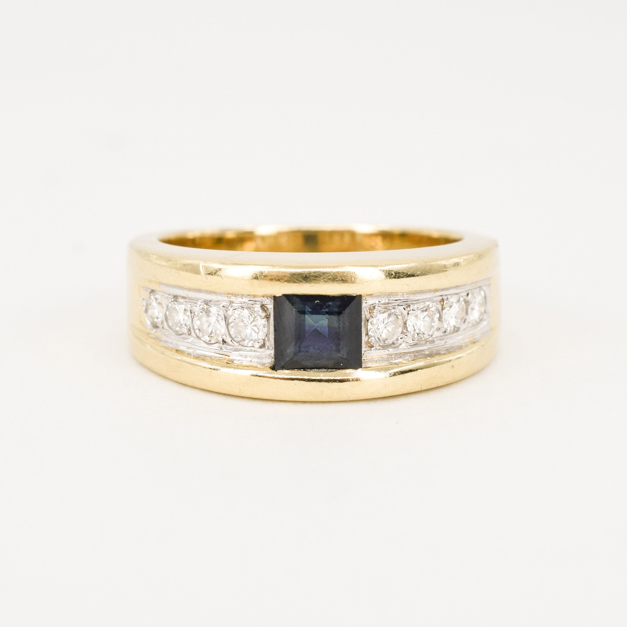 vintage gold sapphire and diamond channel set band, folklor vintage jewelry canada