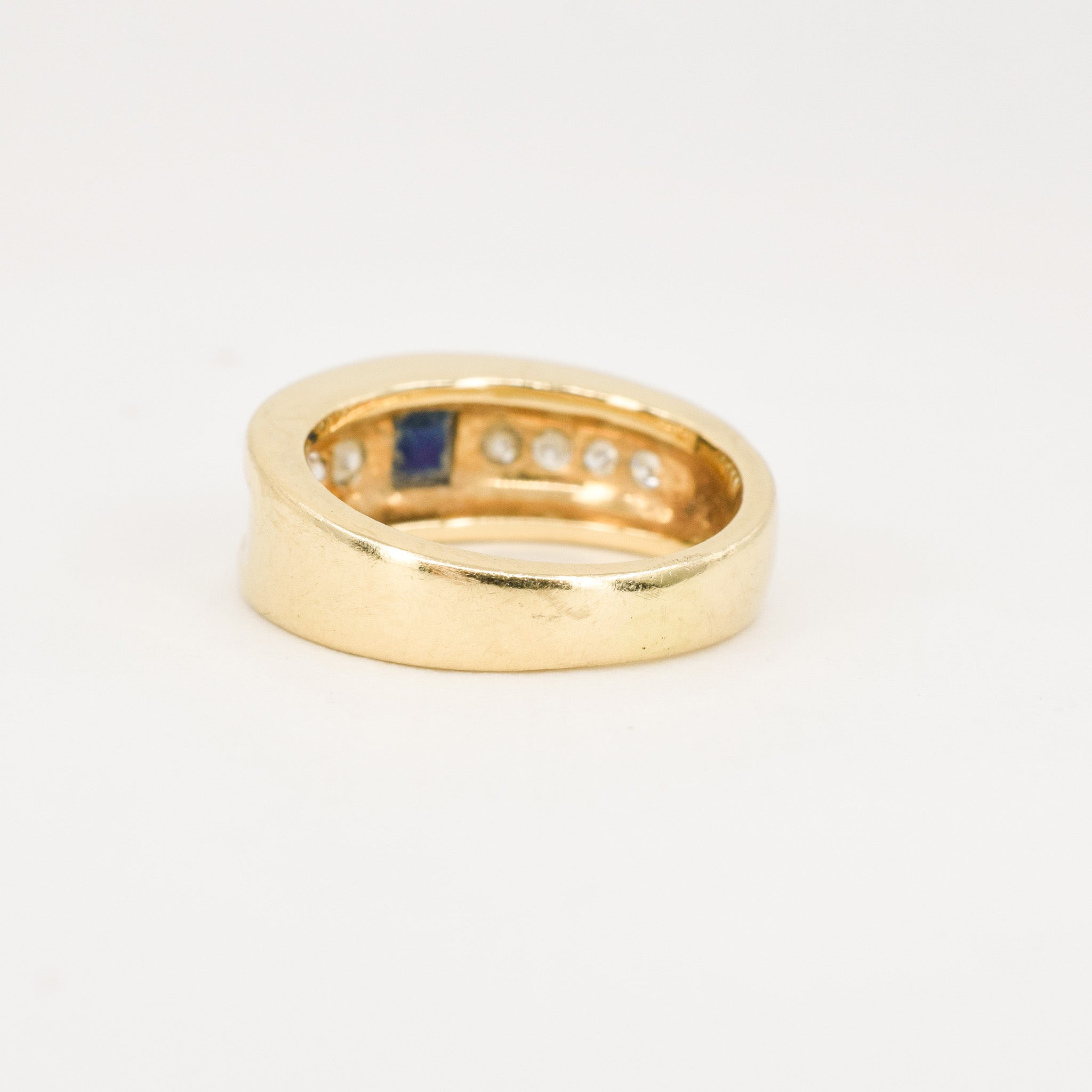 vintage gold sapphire and diamond channel set band, folklor vintage jewelry canada
