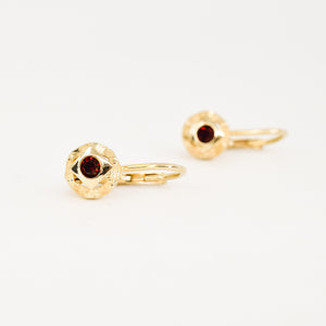 vintage gold drop hoops with red stone, folklor vintage jewelry canada