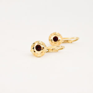 vintage gold drop hoops with red stone, folklor vintage jewelry canada