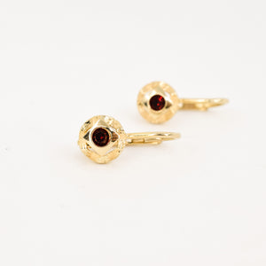 vintage gold drop hoops with red stone, folklor vintage jewelry canada