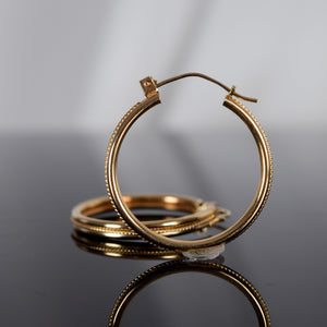 vintage round gold hoops with beaded detailing, folklor