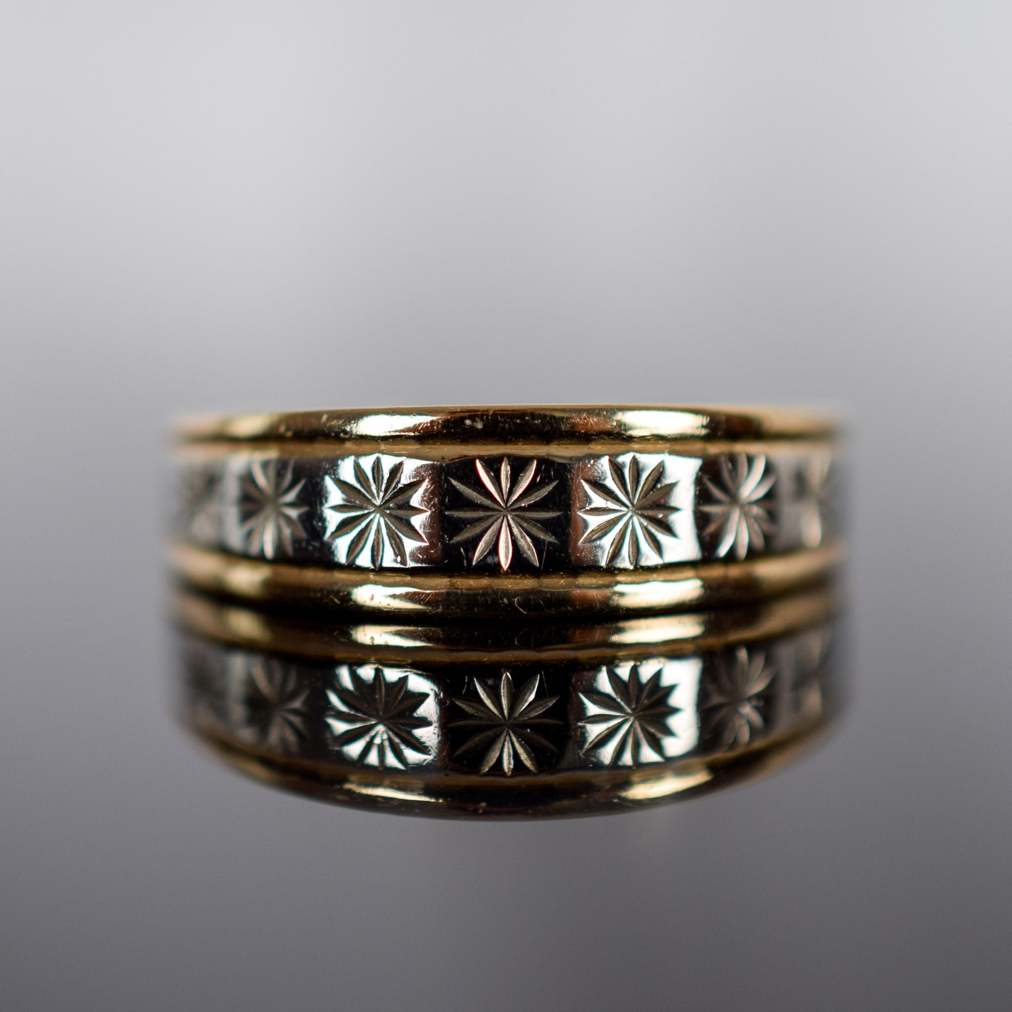 vintage gold ring with intricate carvings, folklor