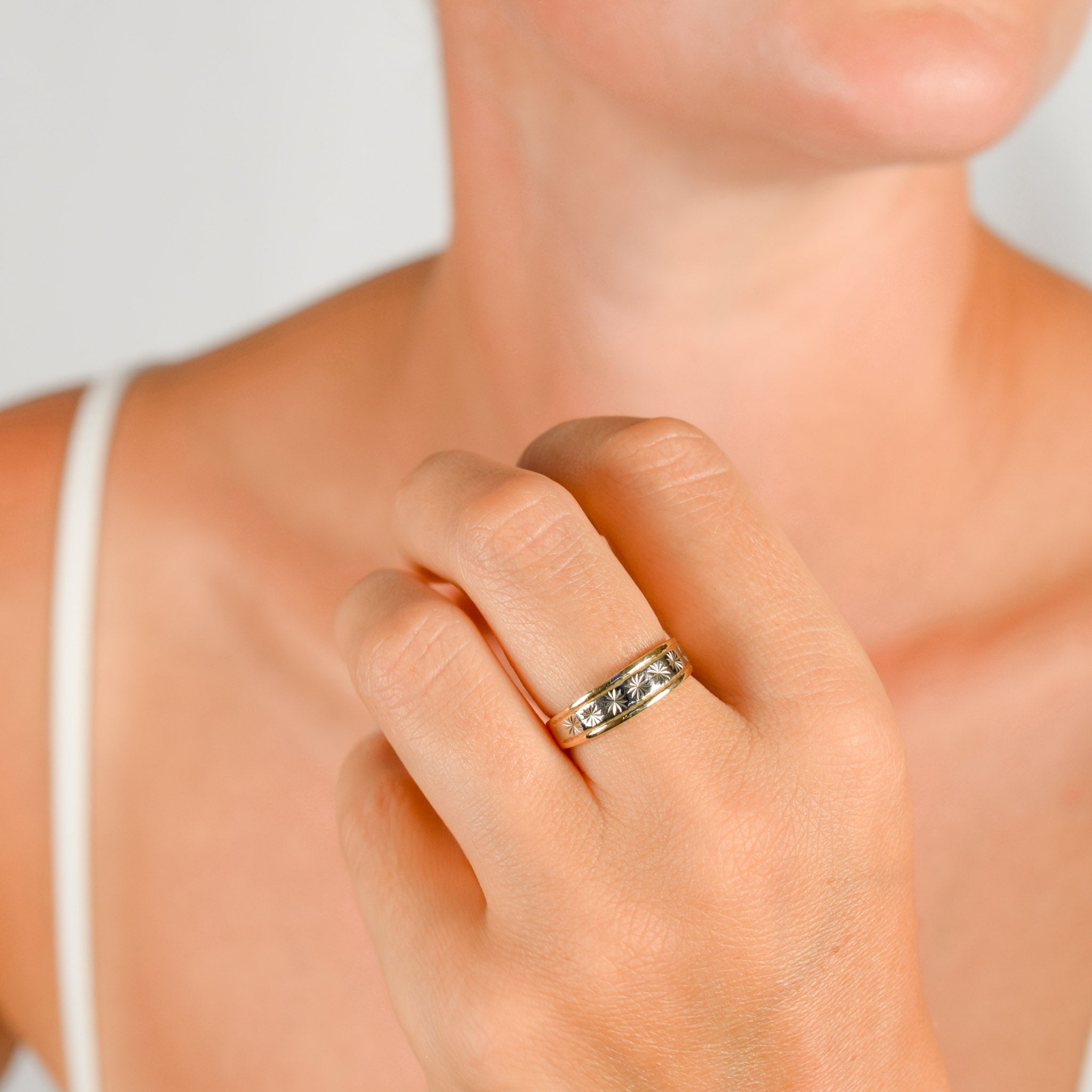 vintage gold ring with intricate carvings, folklor