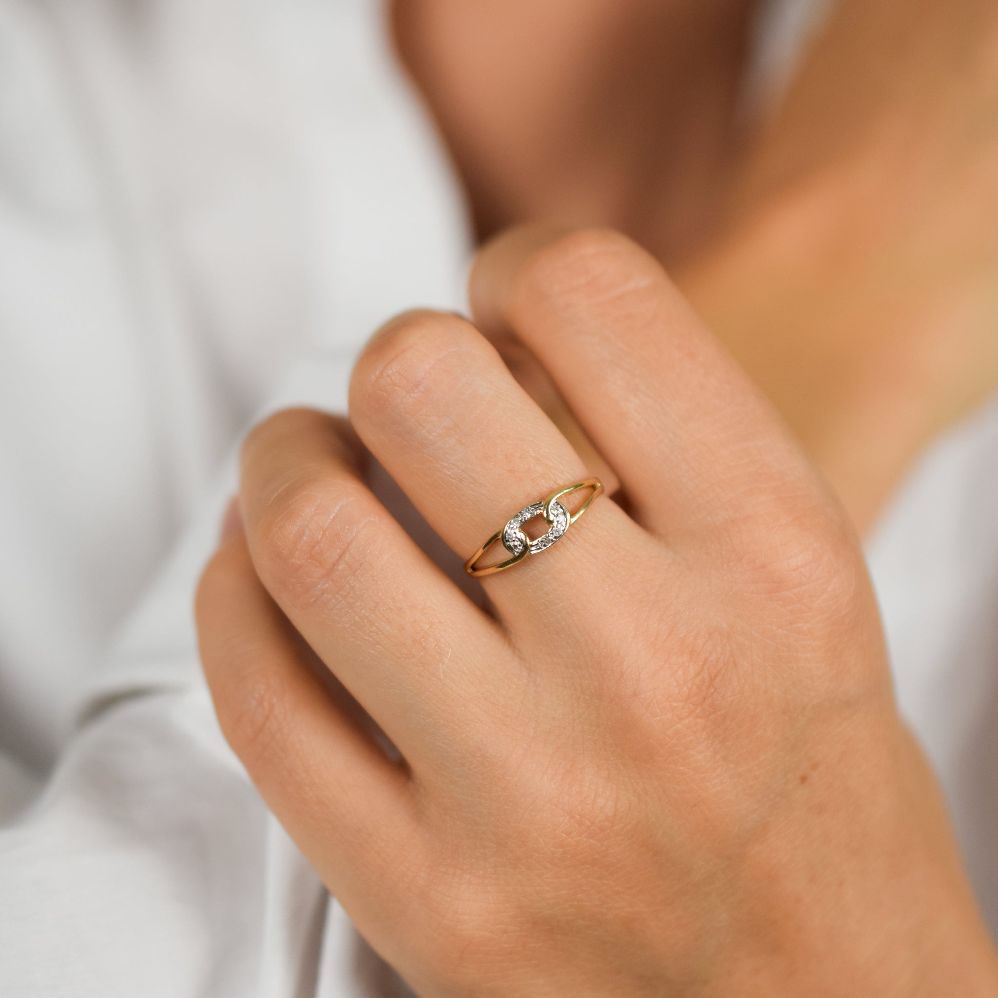 vintage diamond link ring, folklor 
