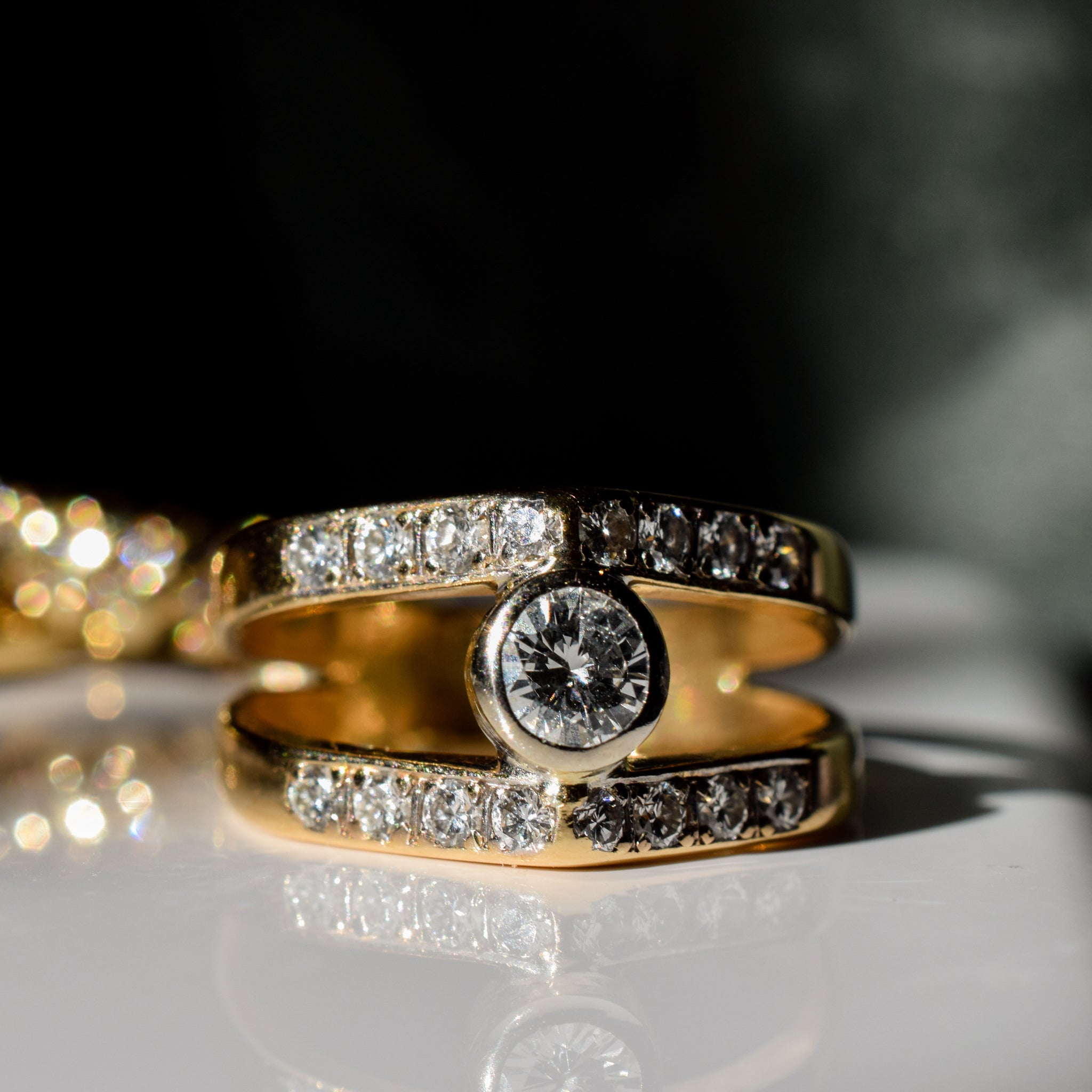 vintage unique bezel set engagement ring, folklor vintage jewelry canada
