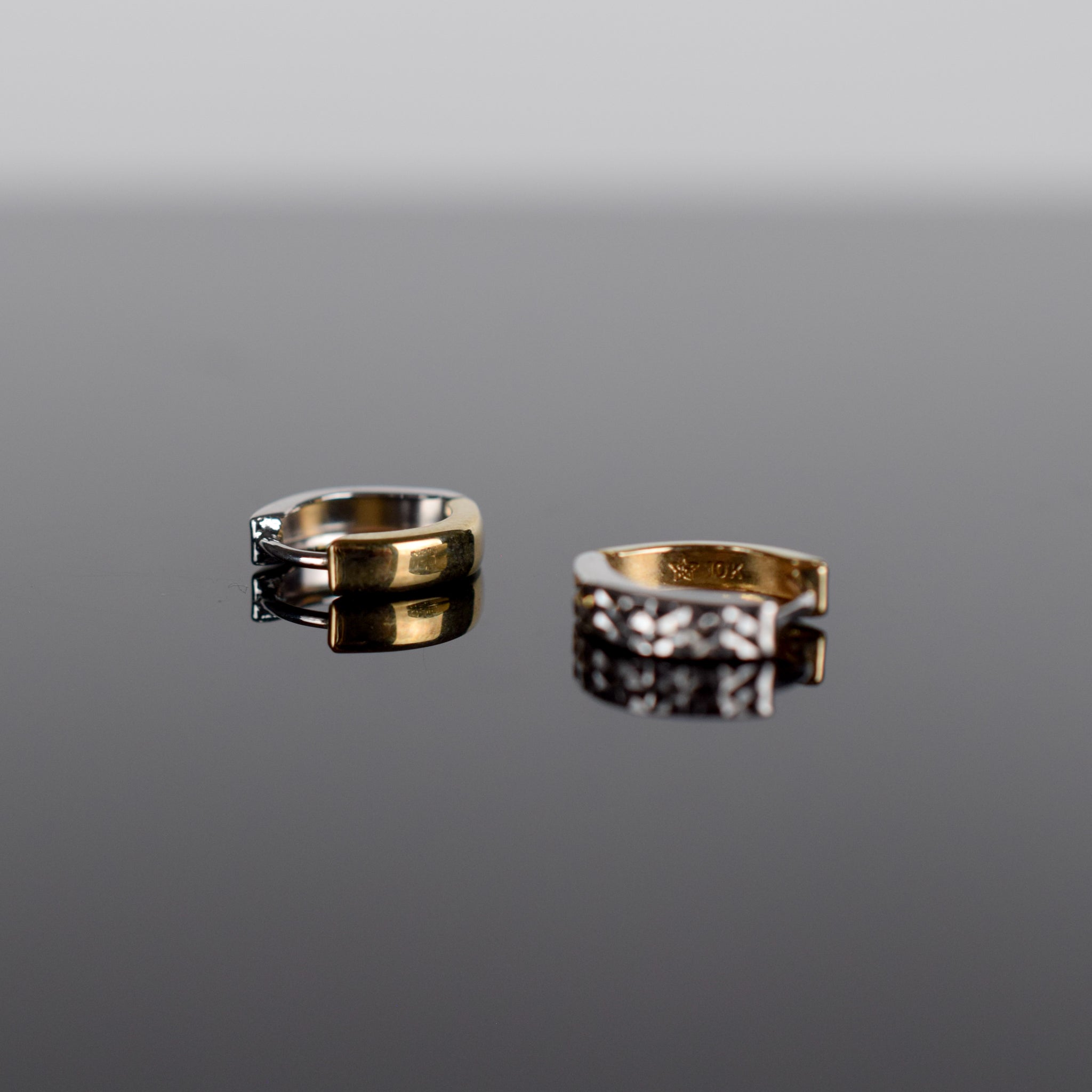 two toned gold huggie earrings, folklor