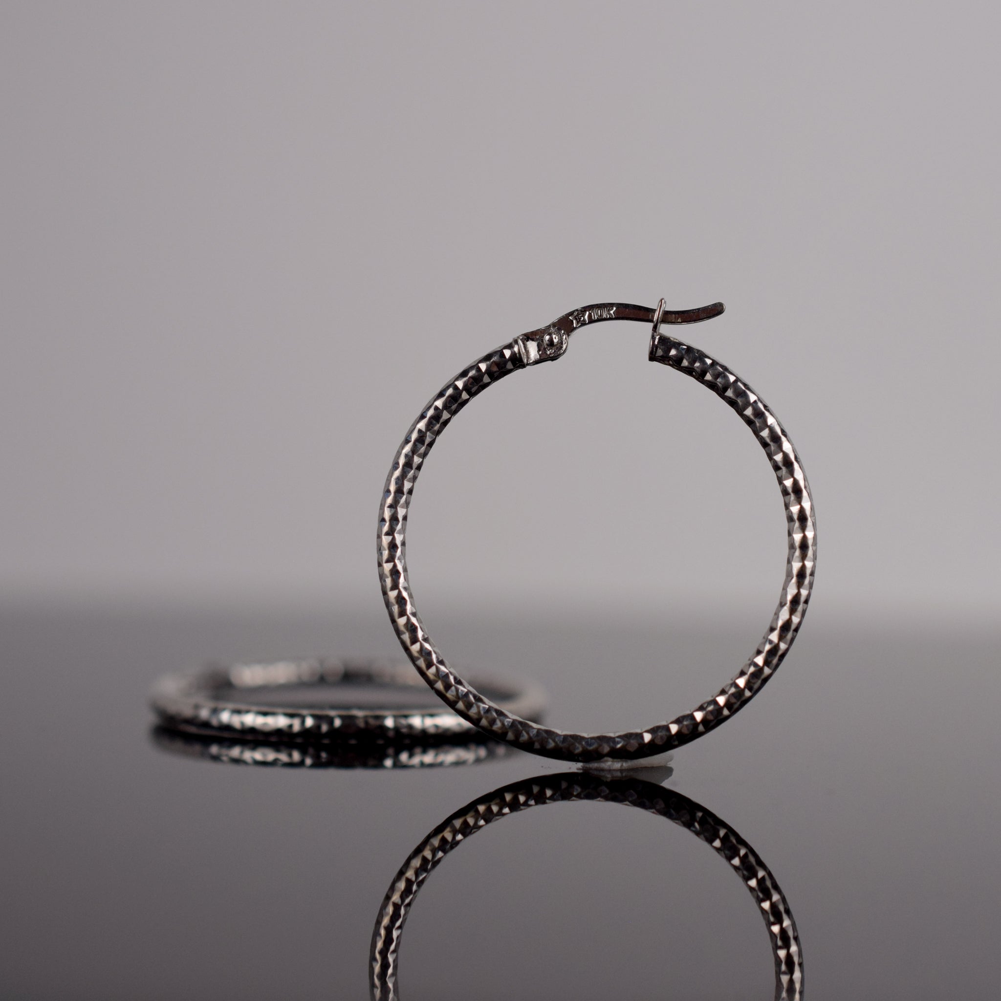 Diamond Cut White Gold Hoops (10k)