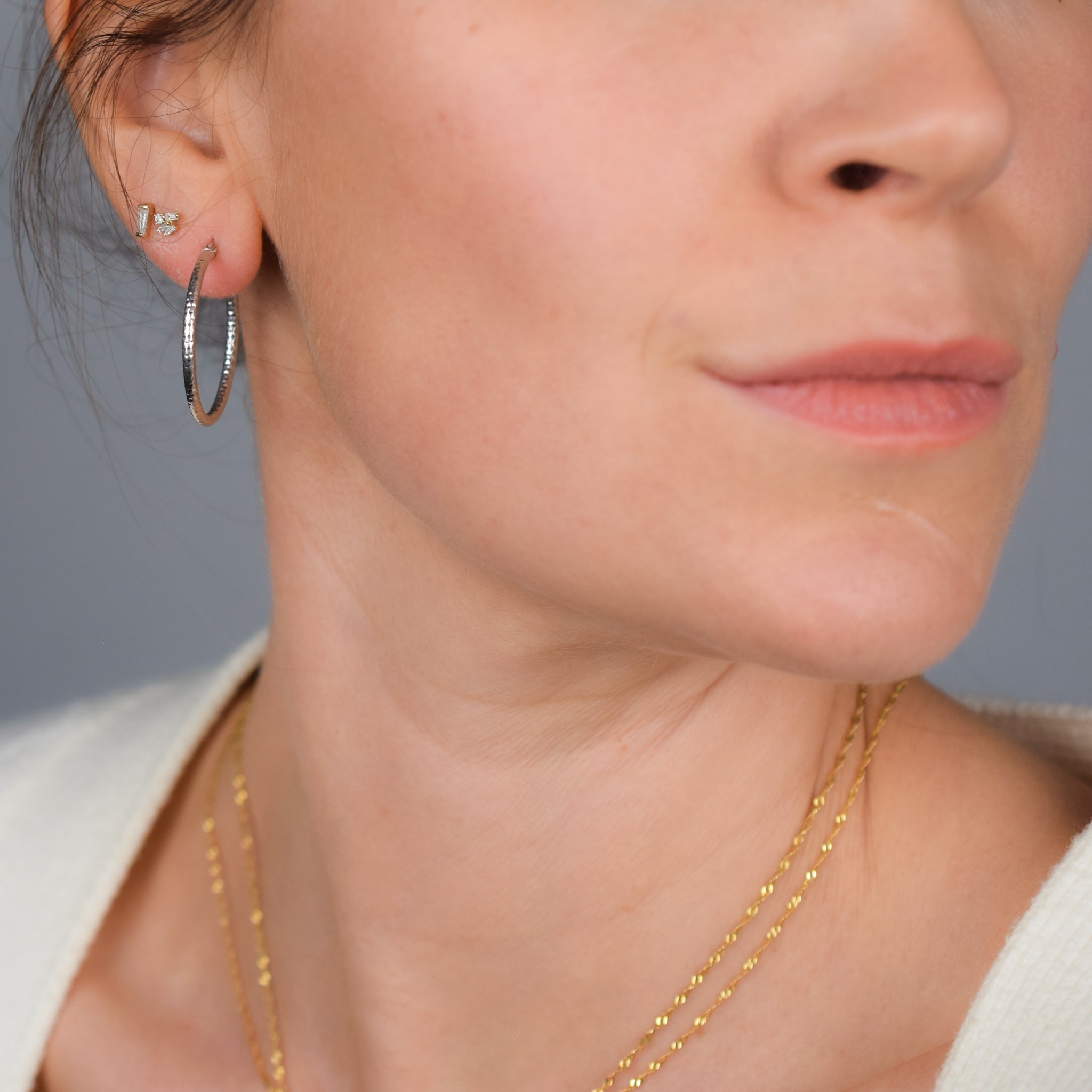 Diamond Cut White Gold Hoops (10k)