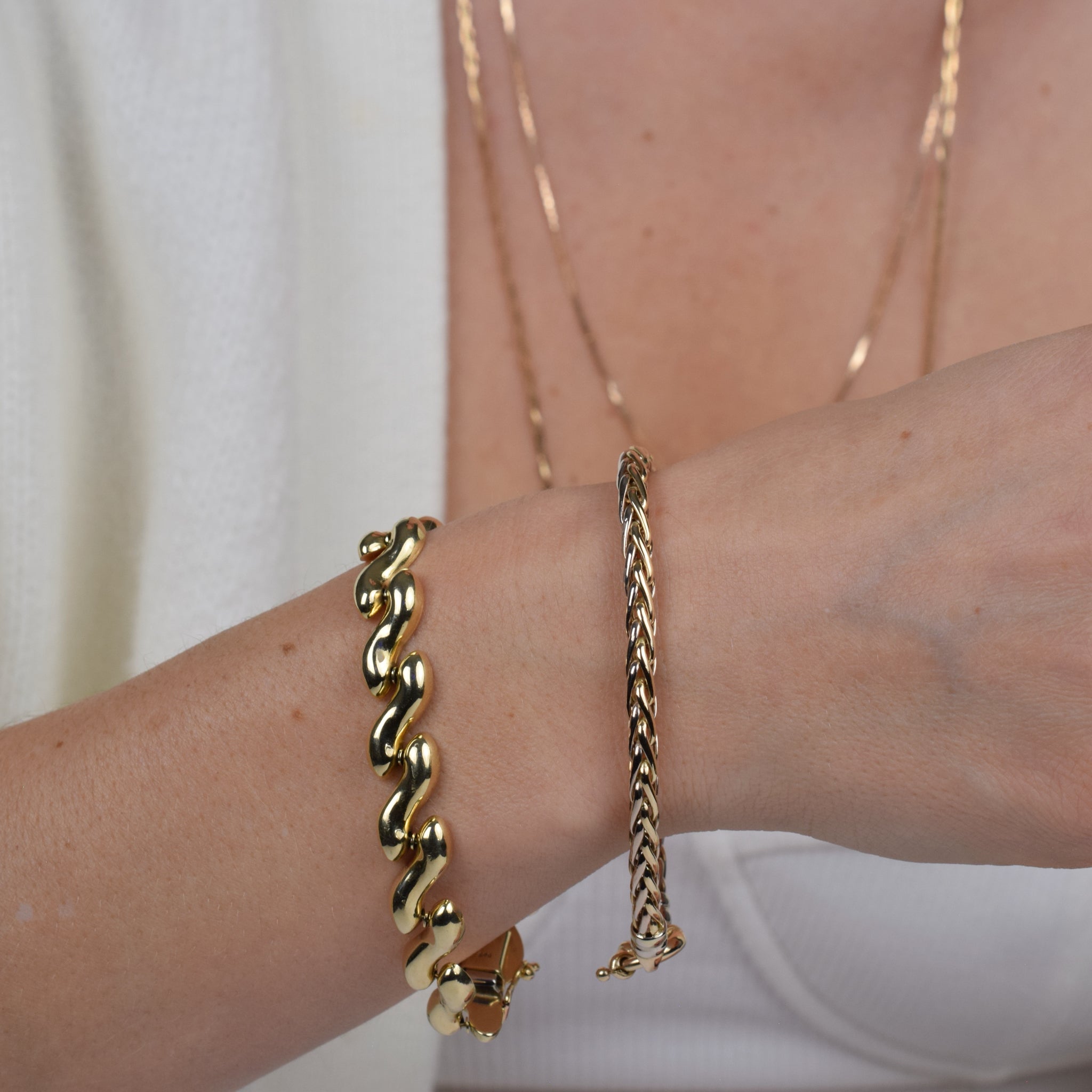 14k gold wheat chain bracelet, folklor 