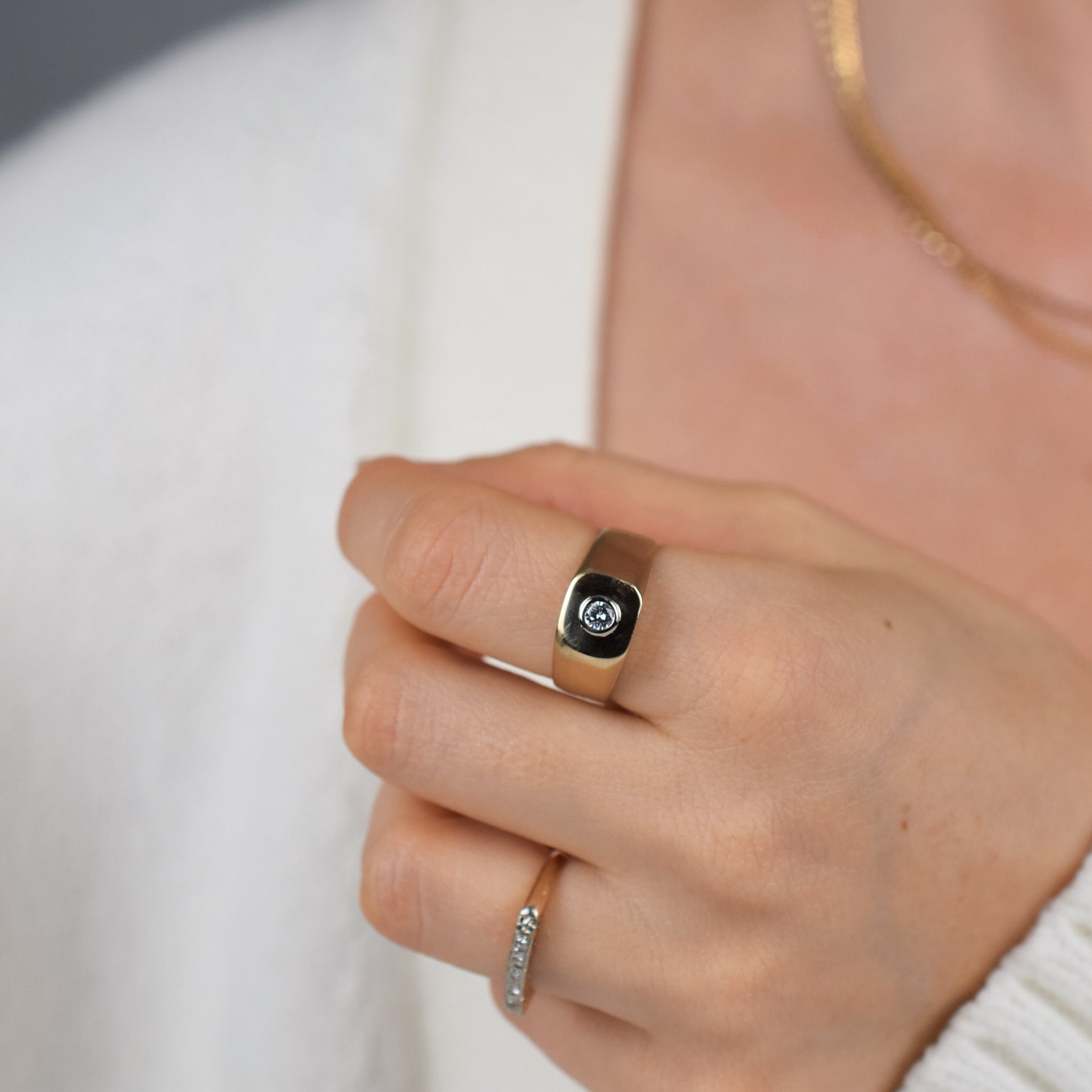 vintage gold diamond signet ring, folklor
