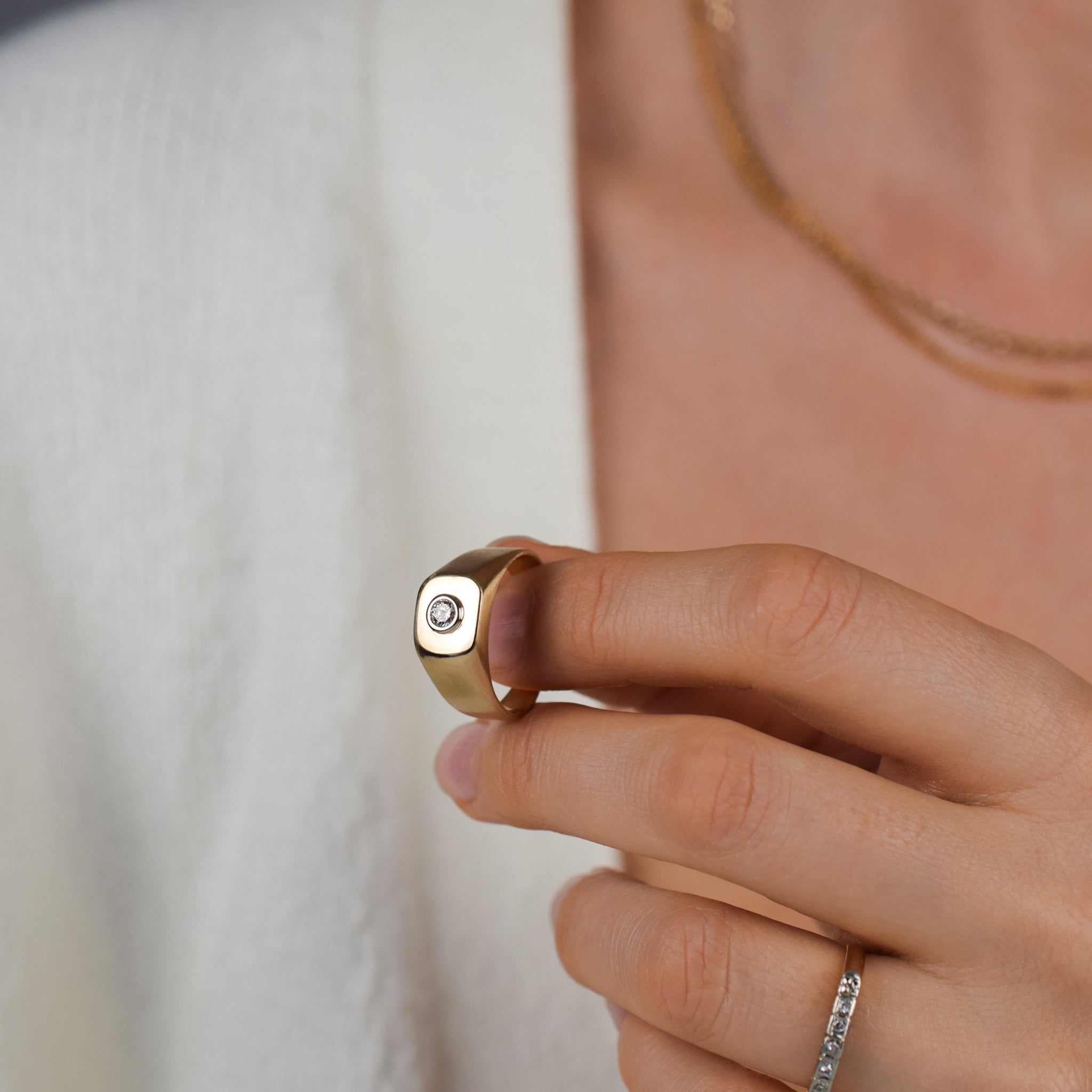 vintage gold diamond signet ring, folklor