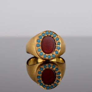 18k chalcedony and turquoise signet ring, folklor